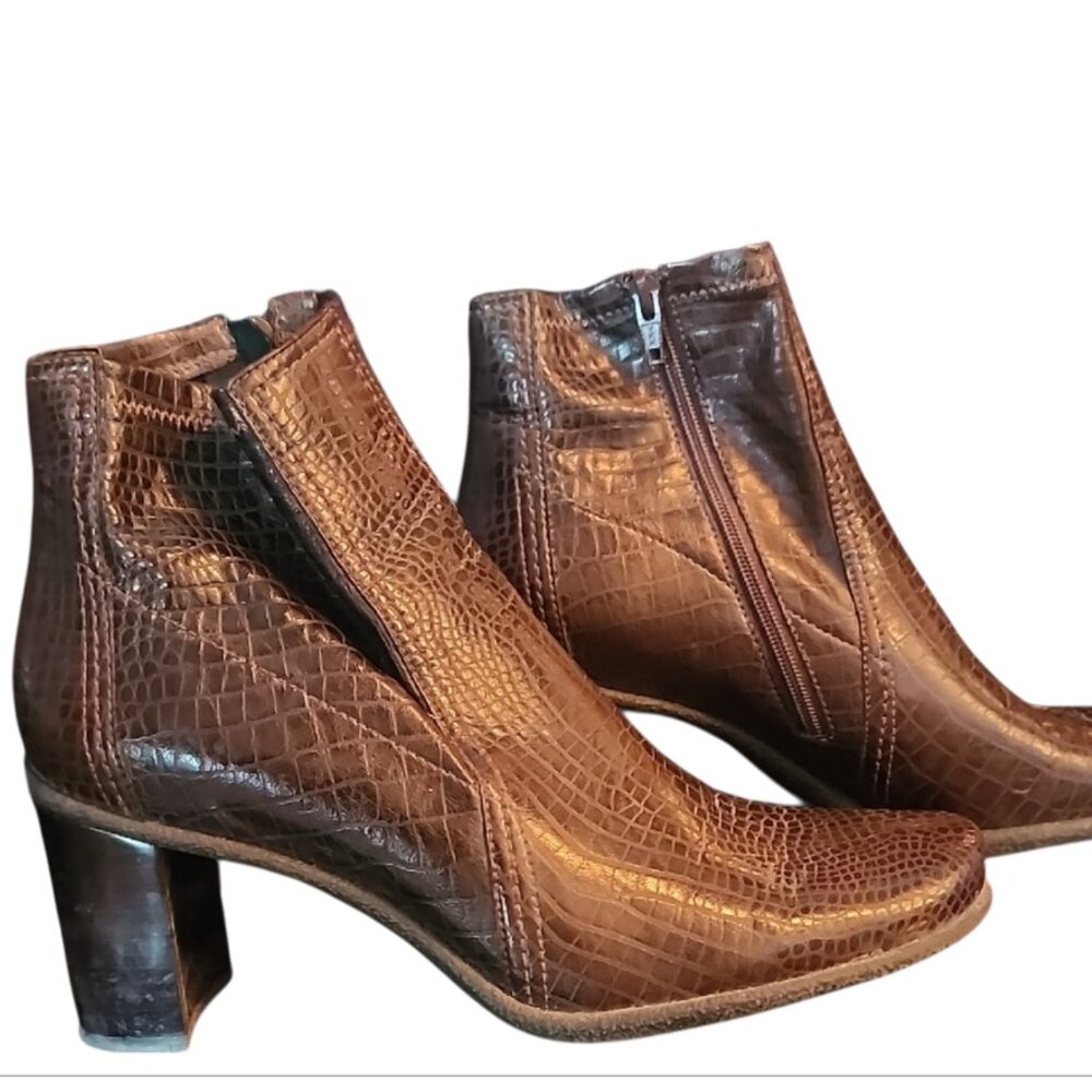 Franco Sarto Textured Brown Ankle Boots